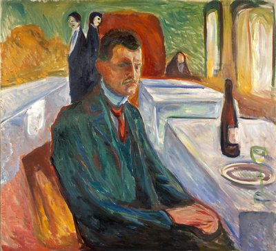 Selvportræt med en flaske vin af Edvard Munch