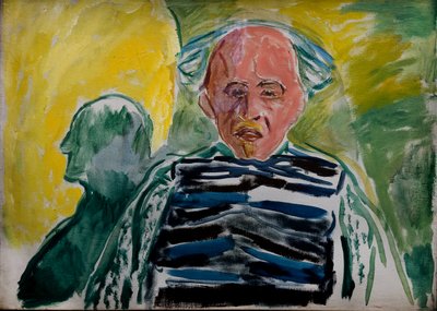 Selvportræt iført en stribet pullover af Edvard Munch