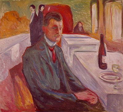 Selvportræt med vin (maleri) af Edvard Munch