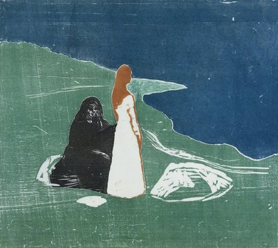 To kvinder på en strand, 1898 (farvetræsnit) af Edvard Munch