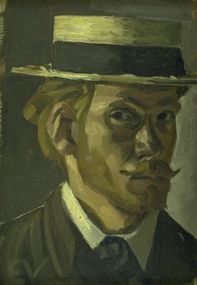 Selvportræt med stråhat af Edvard Weie