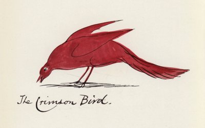 Edward Lear, The Bird Book: The Crimson Bird (farve litho) af Edward (after) Lear