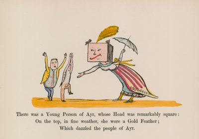 Der var en ung person fra Ayr, hvis hoved var bemærkelsesværdigt firkantet (farvelagt gravering) af Edward (after) Lear