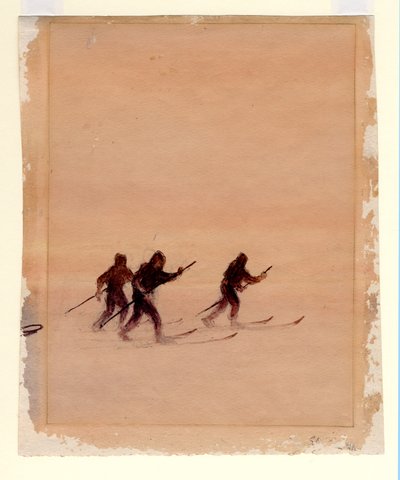 Mænd på ski, 1901-04 (wc på papir) af Edward Adrian Wilson