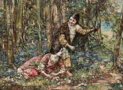 Girls In a Wood (olie på lærred) af Edward Atkinson Hornel
