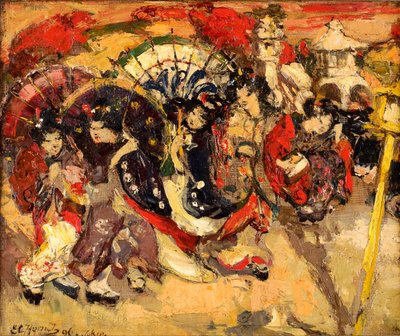 Japanske figurer i en have af Edward Atkinson Hornel