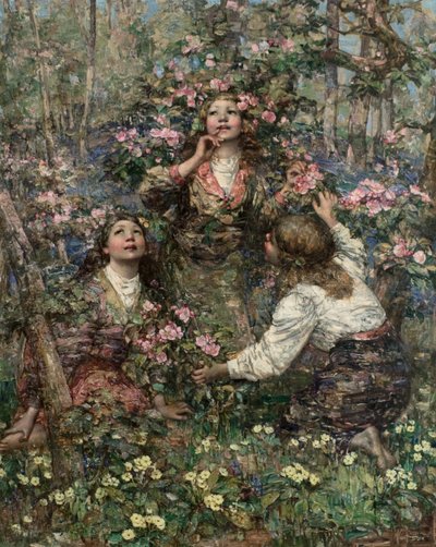The Blackbird Song, ca. 1908 (olie på lærred) af Edward Atkinson Hornel