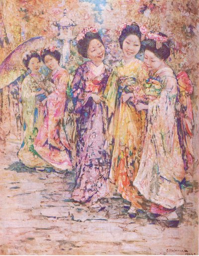 Promenaden, Kyoto, illustration fra My Magazine af Edward Atkinson Hornel