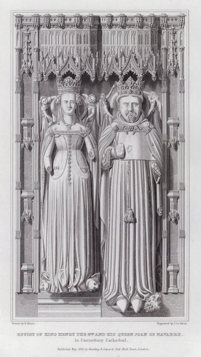 Billede af kong Henrik 4. og hans dronning Jeanne de Navarra i Canterbury-katedralen (gravering) af Edward Blore