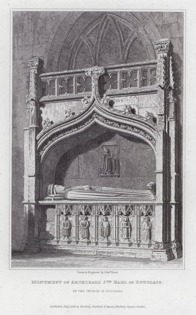 Monument over Archibald 5. jarl af Douglass, i Church of Douglass (gravering) af Edward Blore