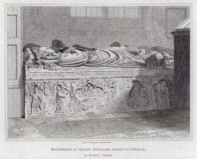 Monument af Brian Fitzalan, Baron af Bedale, i Bedale Kirke (gravering) af Edward Blore