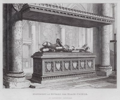 Monument for Edward den Sorte Prins, i Canterbury Cathedral (gravering) af Edward Blore