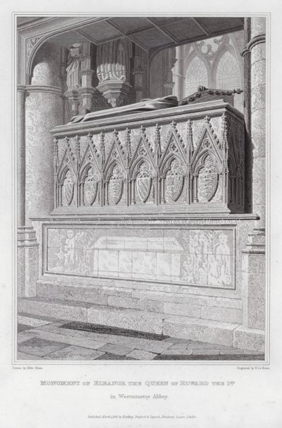 Monument for Eleanor, dronningen af Edward den 1., i Westminster Abbey (gravering) af Edward Blore