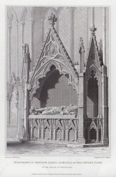 Monument for Gervase Alard, admiral for Cinque Ports, i kirken i Winchelsea (gravering) af Edward Blore