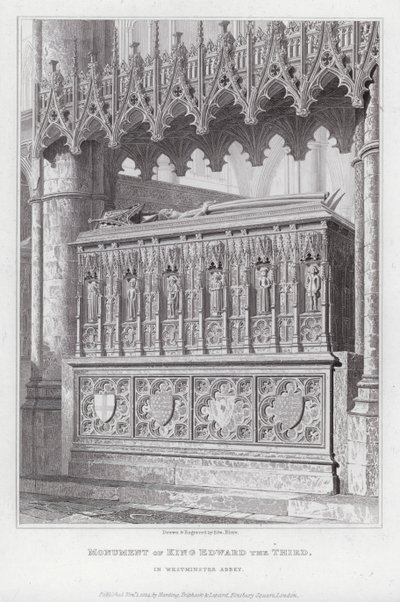 Monument for kong Edward den Tredje, i Westminster Abbey (gravering) af Edward Blore