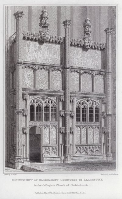 Monument over Margaret grevinde af Salisbury, i Collegiate Church of Christchurch (gravering) af Edward Blore