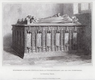 Monument over Ralph Neville, jarl af Westmoreland og hans to grevinder, i Staindrop Church (gravering) af Edward Blore