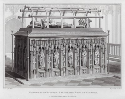 Monument for Richard Beauchamp, jarl af Warwick, i Beauchamp-kapellet i Warwick (gravering) af Edward Blore