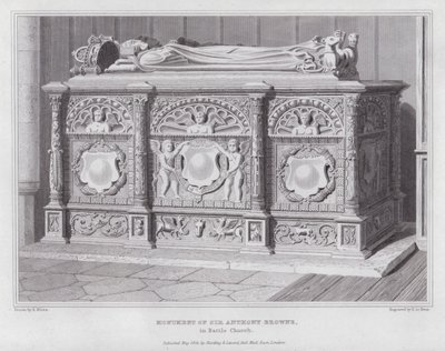 Monument af Sir Anthony Browne, i Battle Church (gravering) af Edward Blore