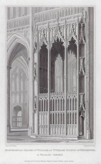 Monumental kapel for William af Wykham, biskop af Winchester, i Winchester Cathedral (gravering) af Edward Blore