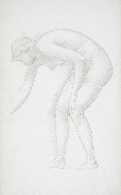 Bøjende kvindelig nøgenmodel af Edward Burne-Jones