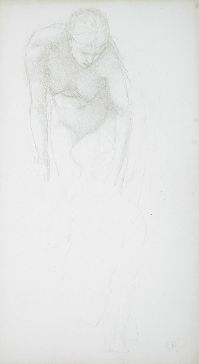 Bøjende kvindelig nøgenmodel af Edward Burne-Jones