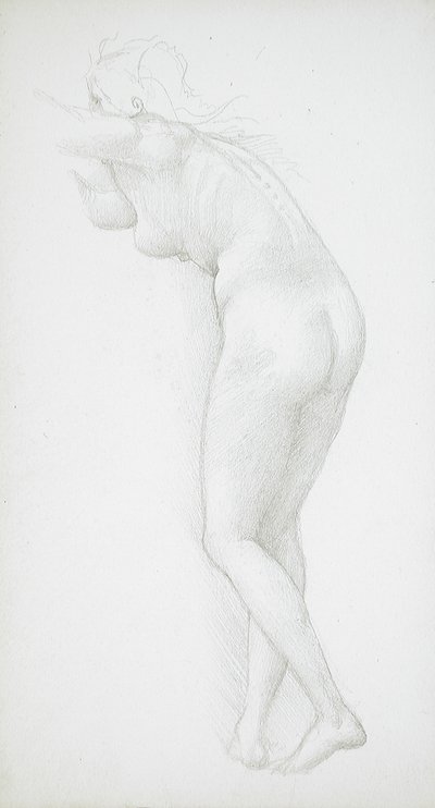 Kvindelig nøgenfigur set bagfra af Edward Burne-Jones