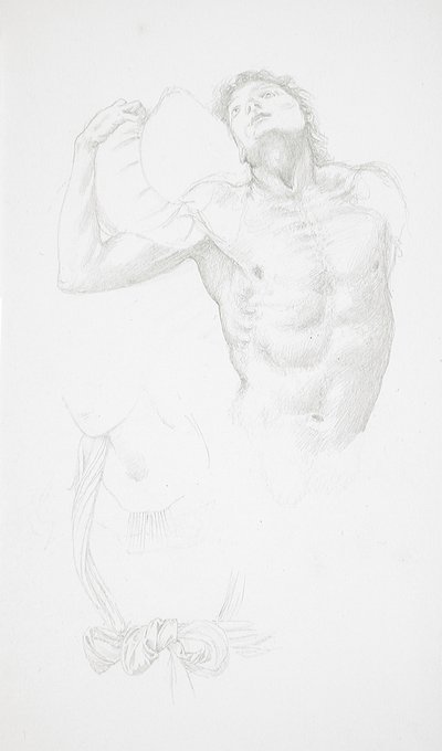 Mandlig nøgenfigur, der holder en pude af Edward Burne-Jones