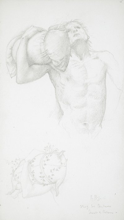 Mandlig nøgenfigur, der holder en pude af Edward Burne-Jones