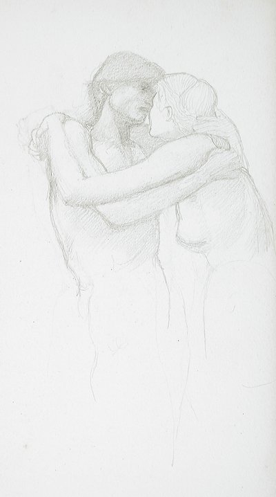 Nøgent par, der omfavner hinanden af Edward Burne-Jones