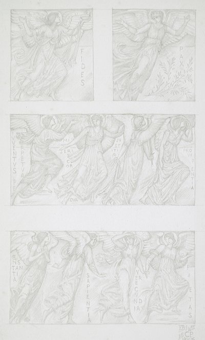 Tegninger af allegoriske figurer af Edward Burne-Jones