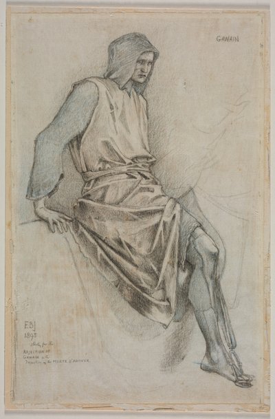 Undersøgelse for fejltagelsen af Gawain fra den hellige gral gobeliner af Edward Burne-Jones