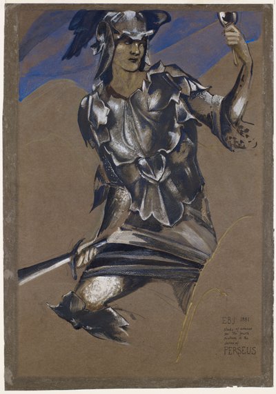Perseus -serien - Studie af Perseus i rustning til fundet af Medusa af Edward Burne-Jones