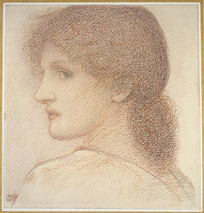 Studie af et kvindehoved, vendt mod venstre, 1868 (Rødkridt på papir) af Edward Burne Jones