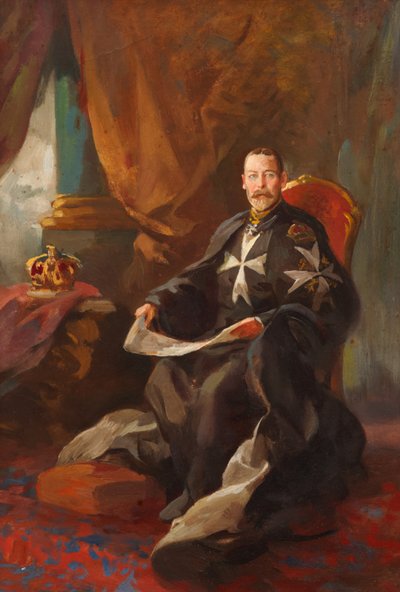 Studie til Portrait of King George V (olie om bord) af Edward Caruana Dingli