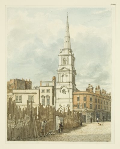 Christ Church fra Exchange med stedet ryddet fra bygningen af det nye rådhus (blyant og akvarel på papir) af Edward Cashin