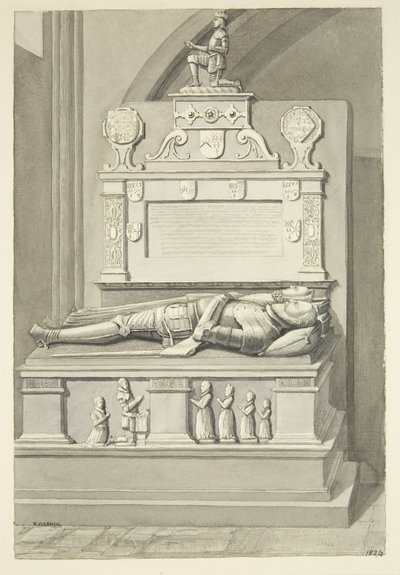 Monument til Sir Henry Newton og Lady Newton i Bristol Cathedral (blyant og akvarel på papir) af Edward Cashin