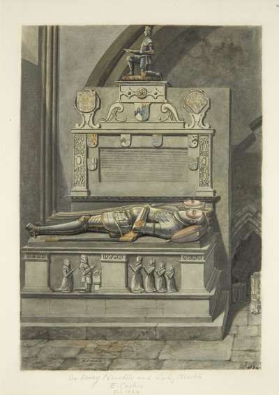Monument til Sir Henry Newton og Lady Newton i Bristol Cathedral (blyant og akvarel på papir) af Edward Cashin