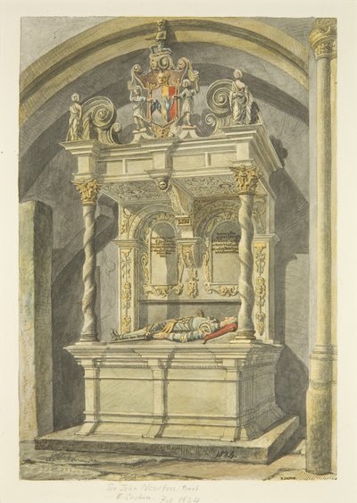Monument til Sir John Newton, Bart., i Bristol Cathedral (blyant og akvarel på papir) af Edward Cashin