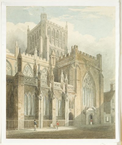 North View af Bristol Cathedral (blyant og akvarel på papir) af Edward Cashin