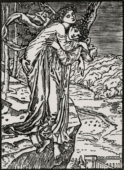 Zephyr og Psyche af Edward Coley (after) Burne Jones