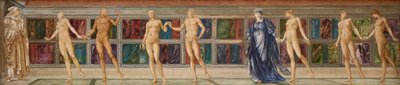 Pilgrimmen i lediggangens have - Studie af ni figurer, ca. 1874 (akvarel) af Edward Coley (studio of) Burne Jones
