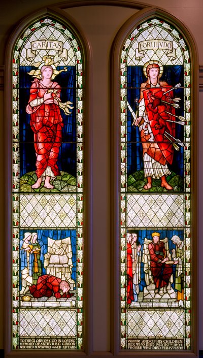 Charity and Fortitude (David Lamenting og David Consoled), ca. 1896 (farvet glas) af Edward Burne Jones