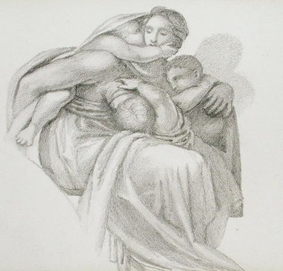Mor og tre børn (blyant på papir) af Edward Coley Burne Jones