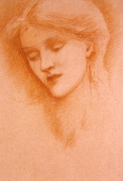 Portræt af en ung kvinde (rødt kridt på papir) af Edward Coley Burne Jones
