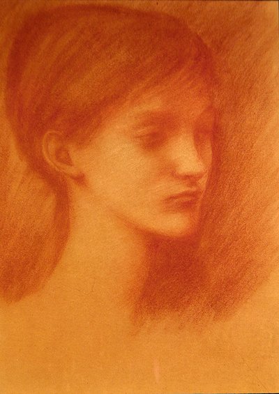 Rødt hoved / portræt af en pige (kridt på papir) af Edward Coley Burne Jones