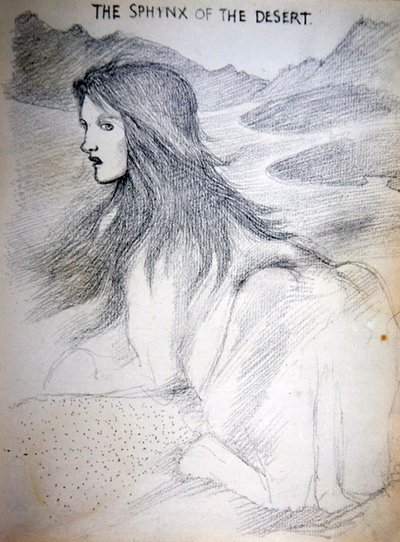 Sphinx of the Desert (blyant på papir) af Edward Coley Burne Jones