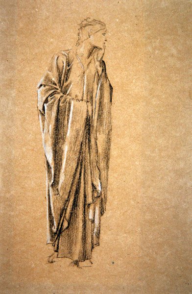 Study for Danae, ca. 1885 (sort-hvidt kridt på brunt papir) af Edward Coley Burne Jones