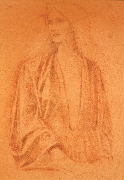 Studie af en pige (blyant på papir) af Edward Coley Burne Jones