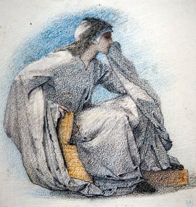 Studie af en siddende skikkelse, ca. 1866 (blyant og farvekridt på papir) af Edward Coley Burne Jones